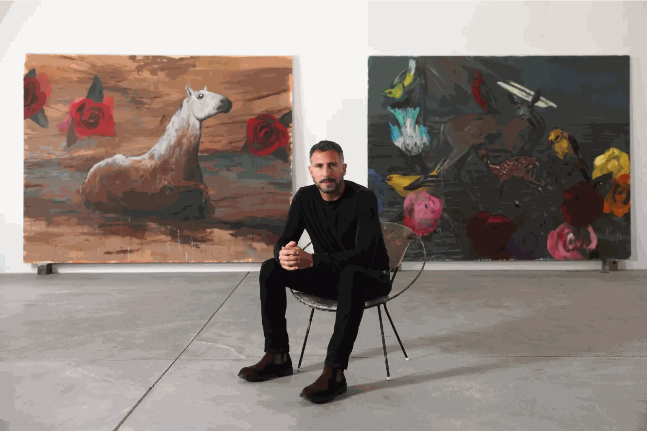 Artist Enrique Martínez Celaya in front of his work at his studio. (Dania Maxwell / Los Angeles Times)