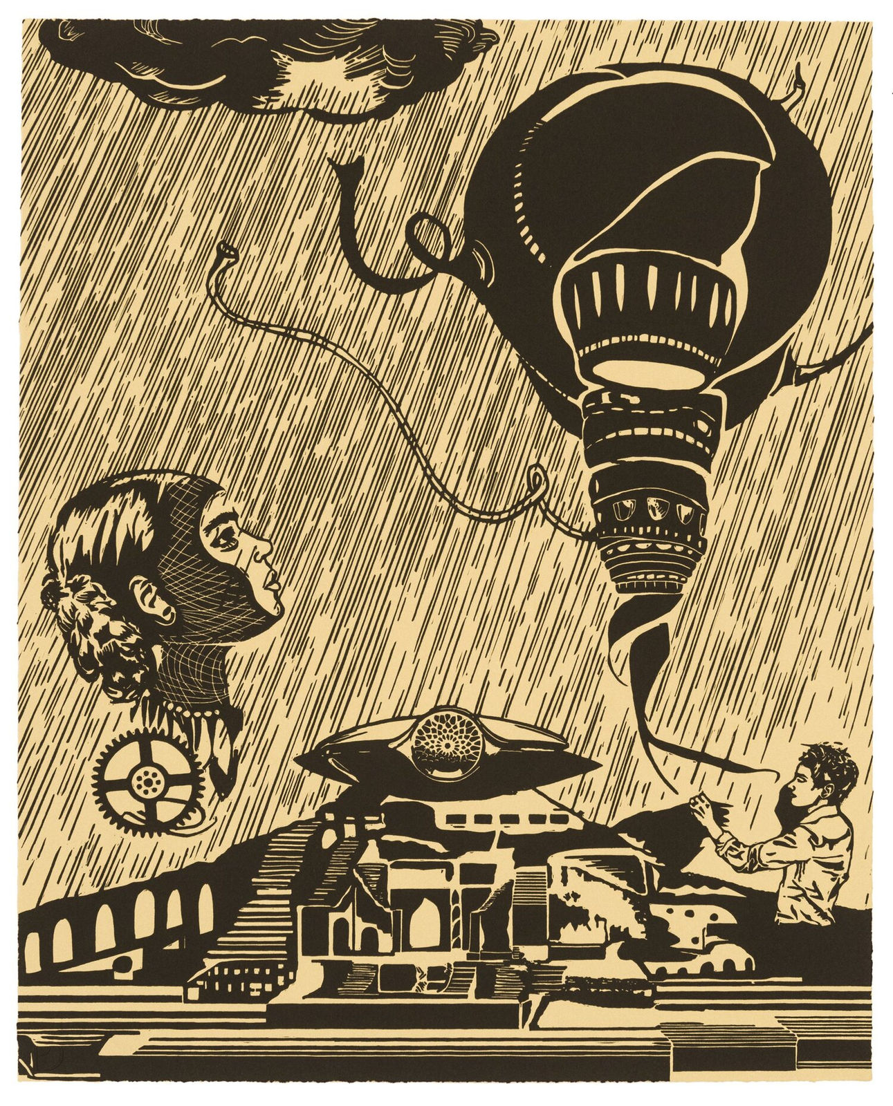 Ganesh is interested in architecture. This drawing has the Buddhist site Somapura Mahavihara as its backdrop