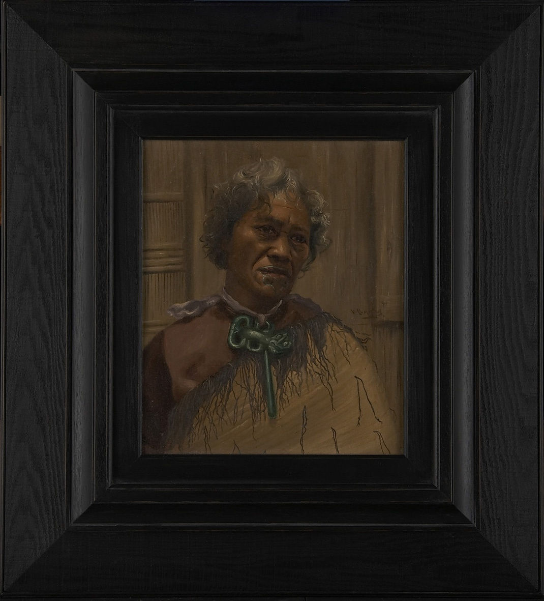 Vera Cummings, Portrait of a Maori Elder wearing a Greenstone Tiki