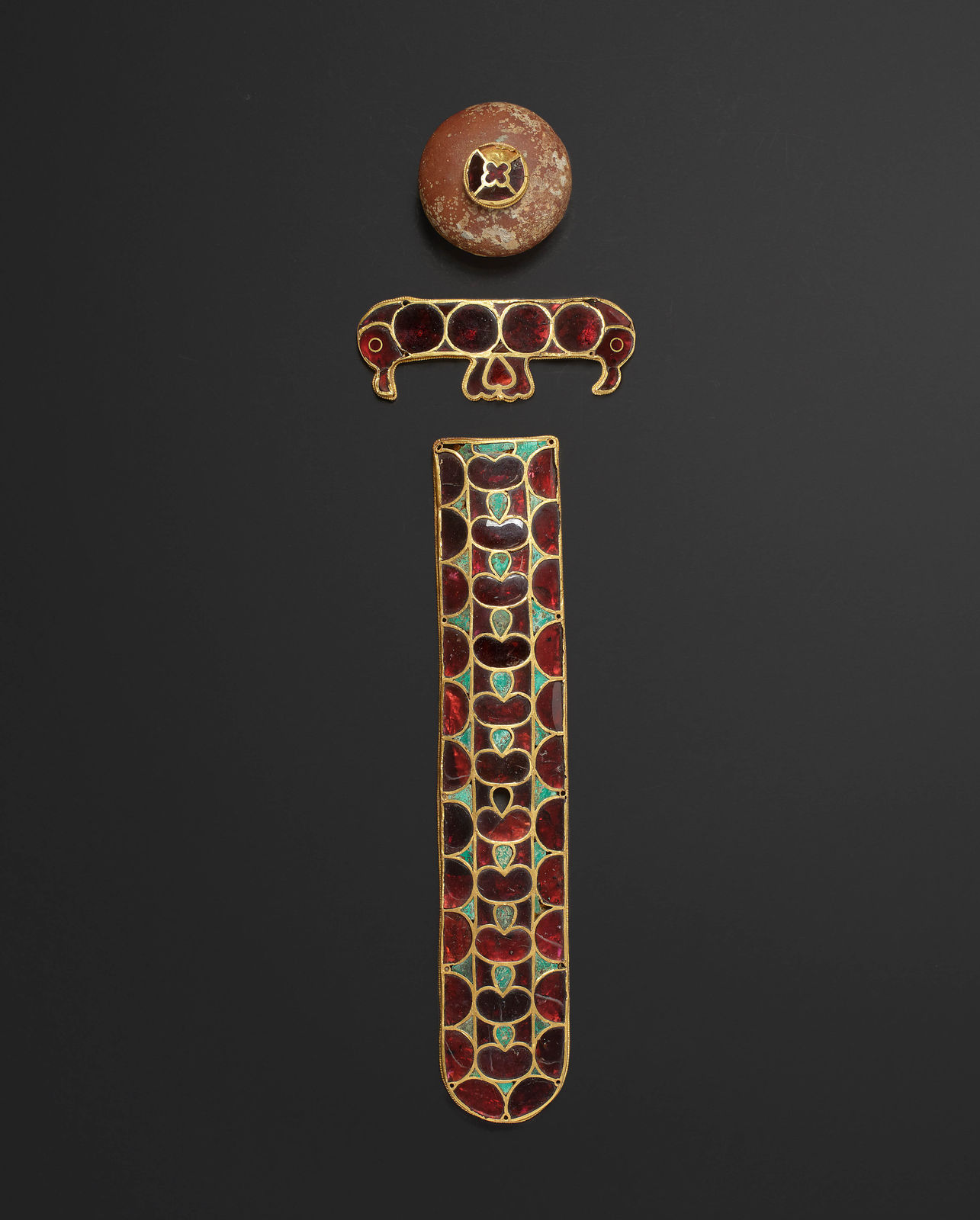 Scabbard chape, mouthpiece and sword bead, Eastern Europe, second half of 5th century