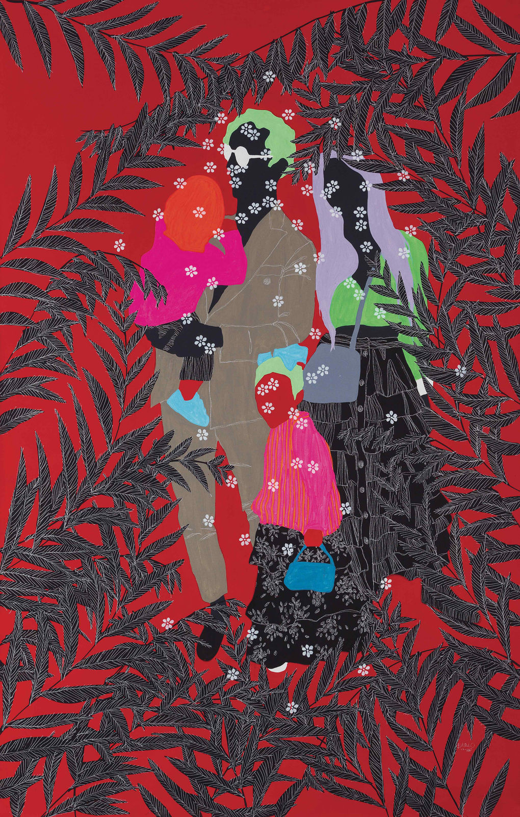 Moustapha Baidi Oumarou, Alimentés par l'amour, acrylique pigments et stylos sur toile, 200x130cm, 2023