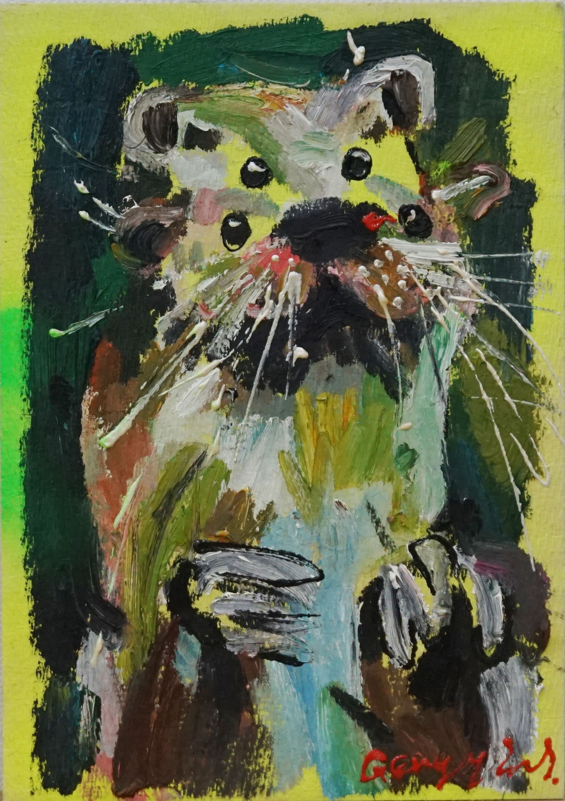 耿旖旎 Geng Yini 颤抖的河狸 Trembling beaver 纸上油彩 Oil on paper 30 x 20 cm 2017