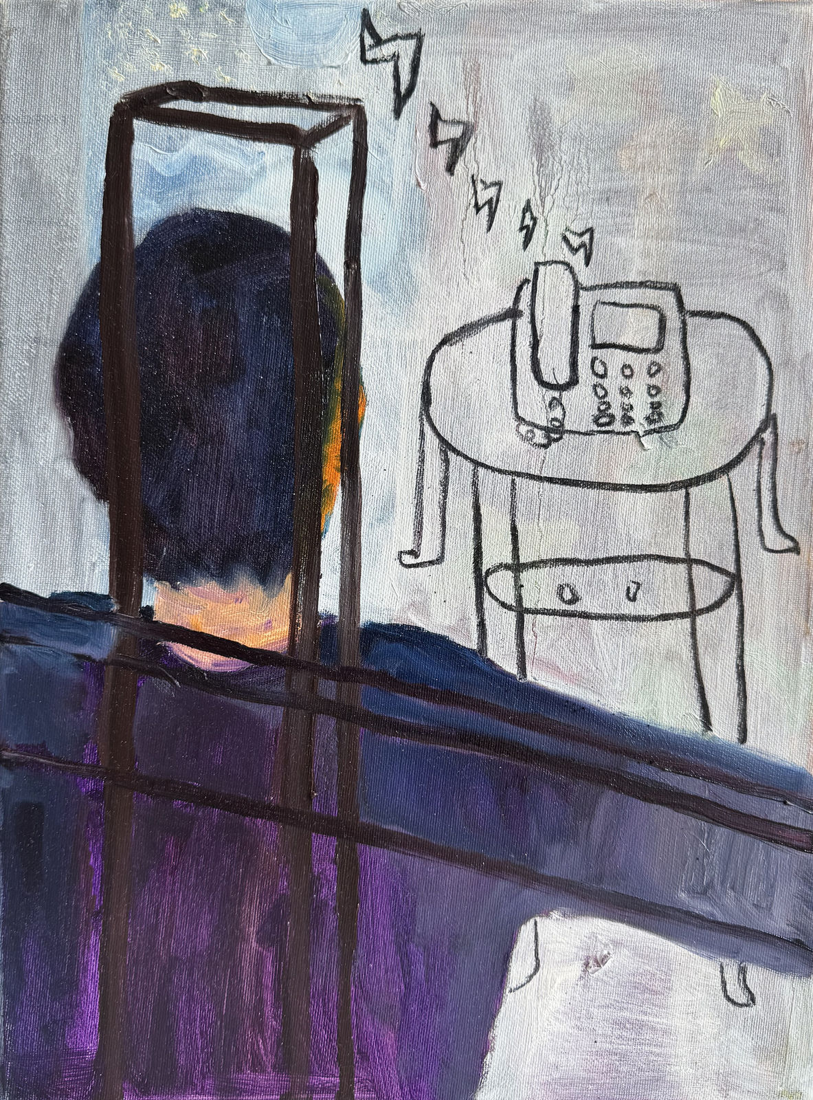 龚恒之 Gong Hengzhi Night on Hold 布面油画棒和木炭 Oil pastels and charcoal on canvas 40 x 30 cm 2025