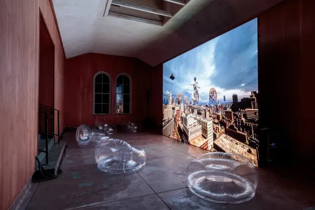 Lu Yang, DOKU The Flow, 2024. Installation view, Julia Stoschek Foundation at Variety Arts Theater, Los Angeles, 2026. Courtesy Julia Stoschek Foundation.