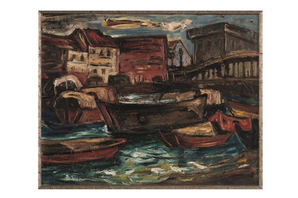 鍾泗濱 Cheong Soo Pieng, 新加坡駁船碼頭及愛琴橋一景