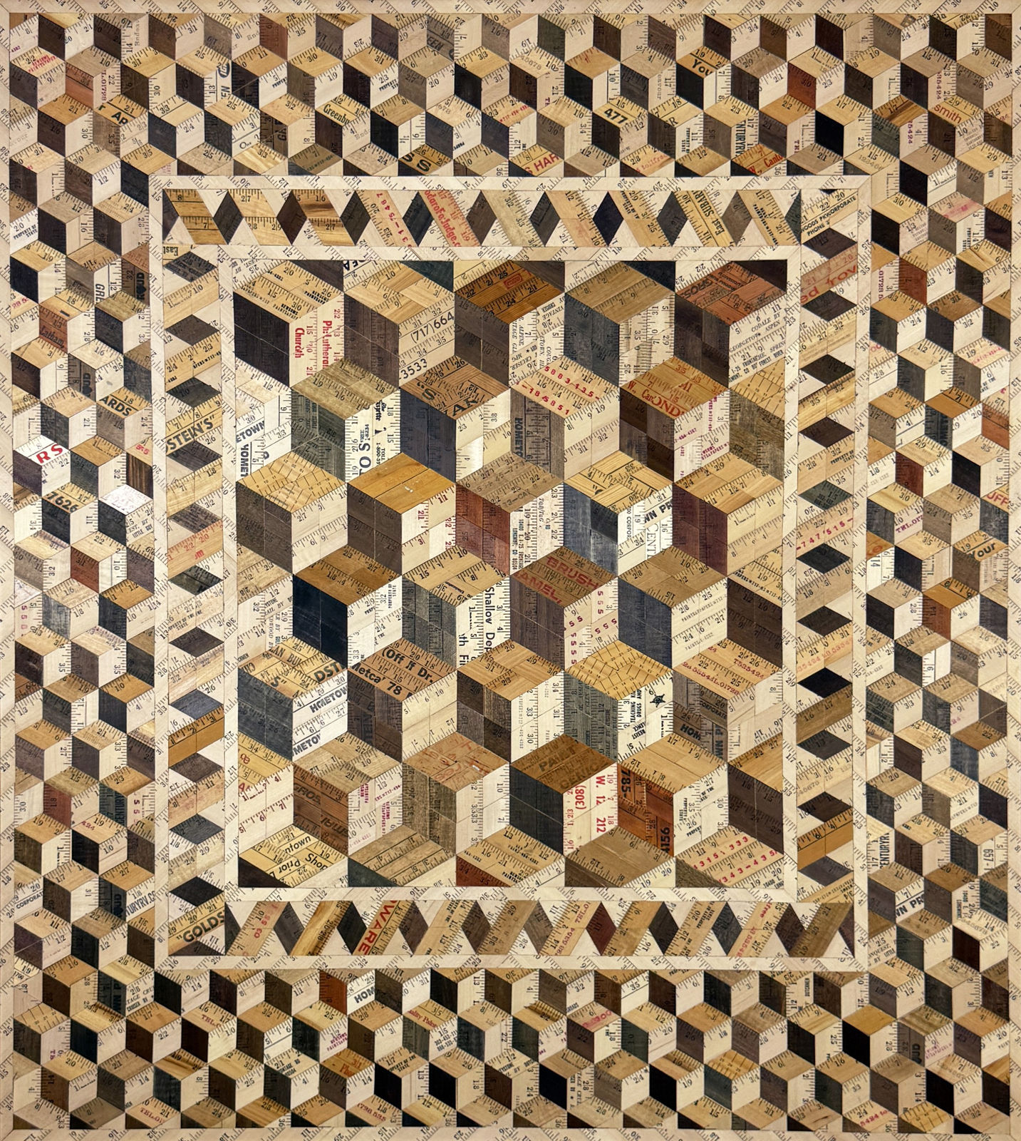 Rose Vickers, Cube with Ribbon Border Tumbling Blocks