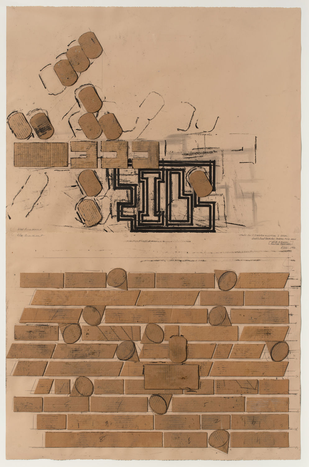 Barry Le Va, Study for 1 Sculpture Occupying 2 Areas. Institutional Templates: Readings from Above, AFIB (4 Places Thinking Bernhard), 1990