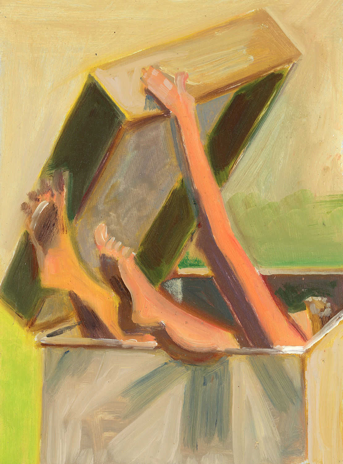 Lois Dodd, Nude Lifting Lid, 2014