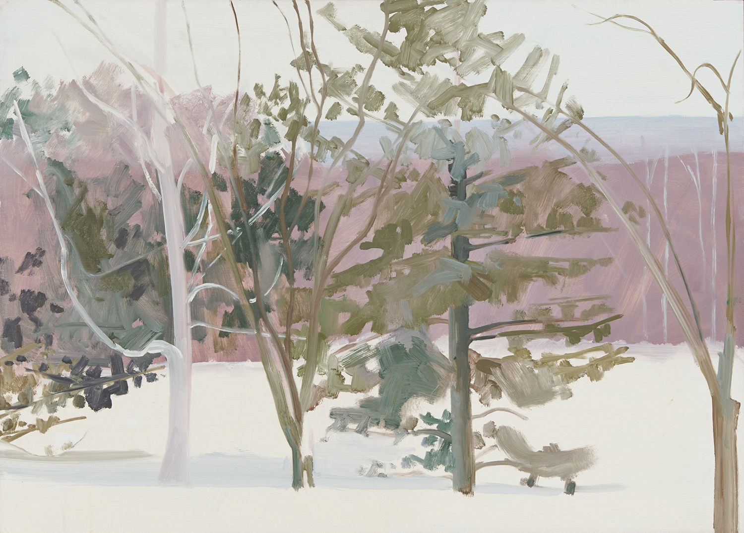 Lois Dodd, View of Three Trees, Purple Mountain, 1977