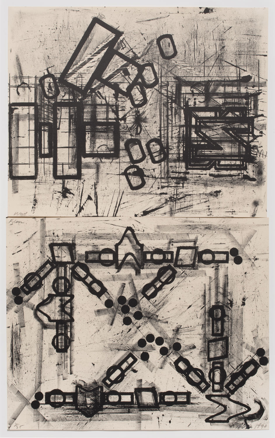 Barry Le Va, Plain View for Sculpture Occupying Wall and Floor Areas Dissected Situations - Institutional Templaces NTZ (with sine wave interruption), 1990