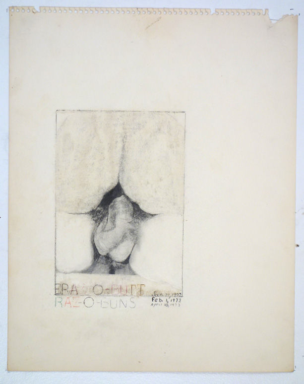 Betty Tompkins, eras-o-butt/raz-o-buns, 1973