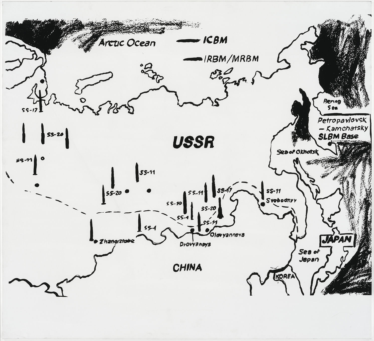 Andy Warhol, Map of the Eastern U.S.S.R. Missile Bases, 1985-86