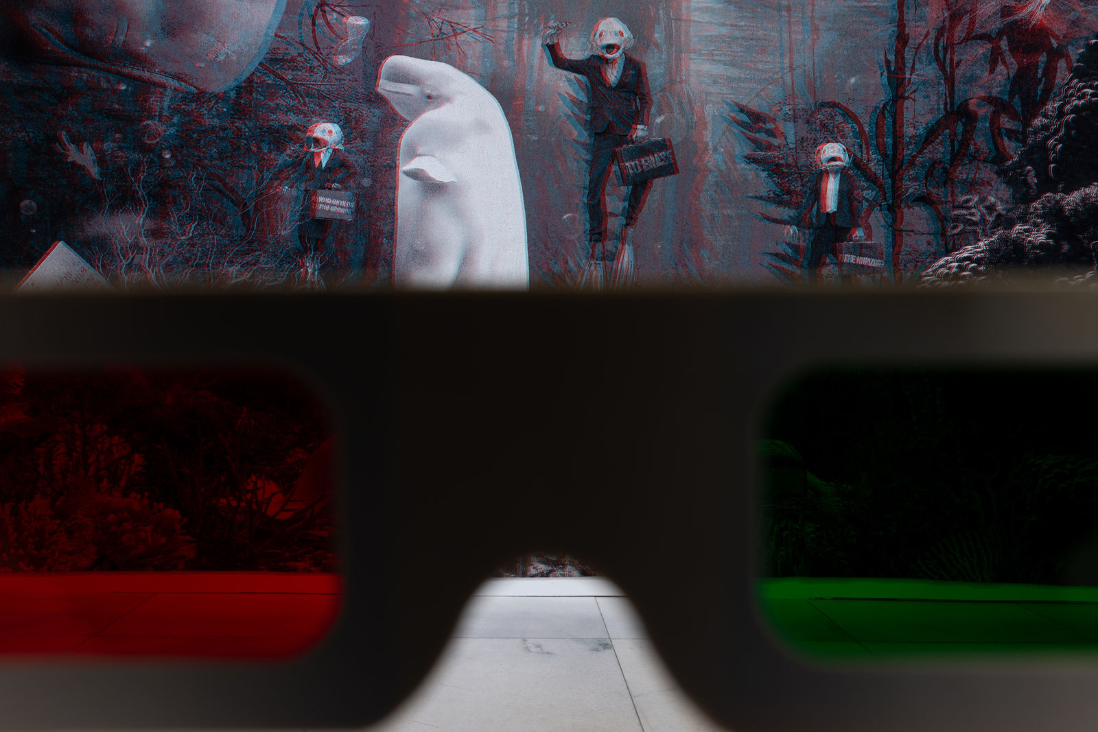 Goshka Macuga, Who Gave Us the Sponge to Erase the Horizon?, 2022, mixed yarns tapestry, 3D, 293 x 474 cm,...