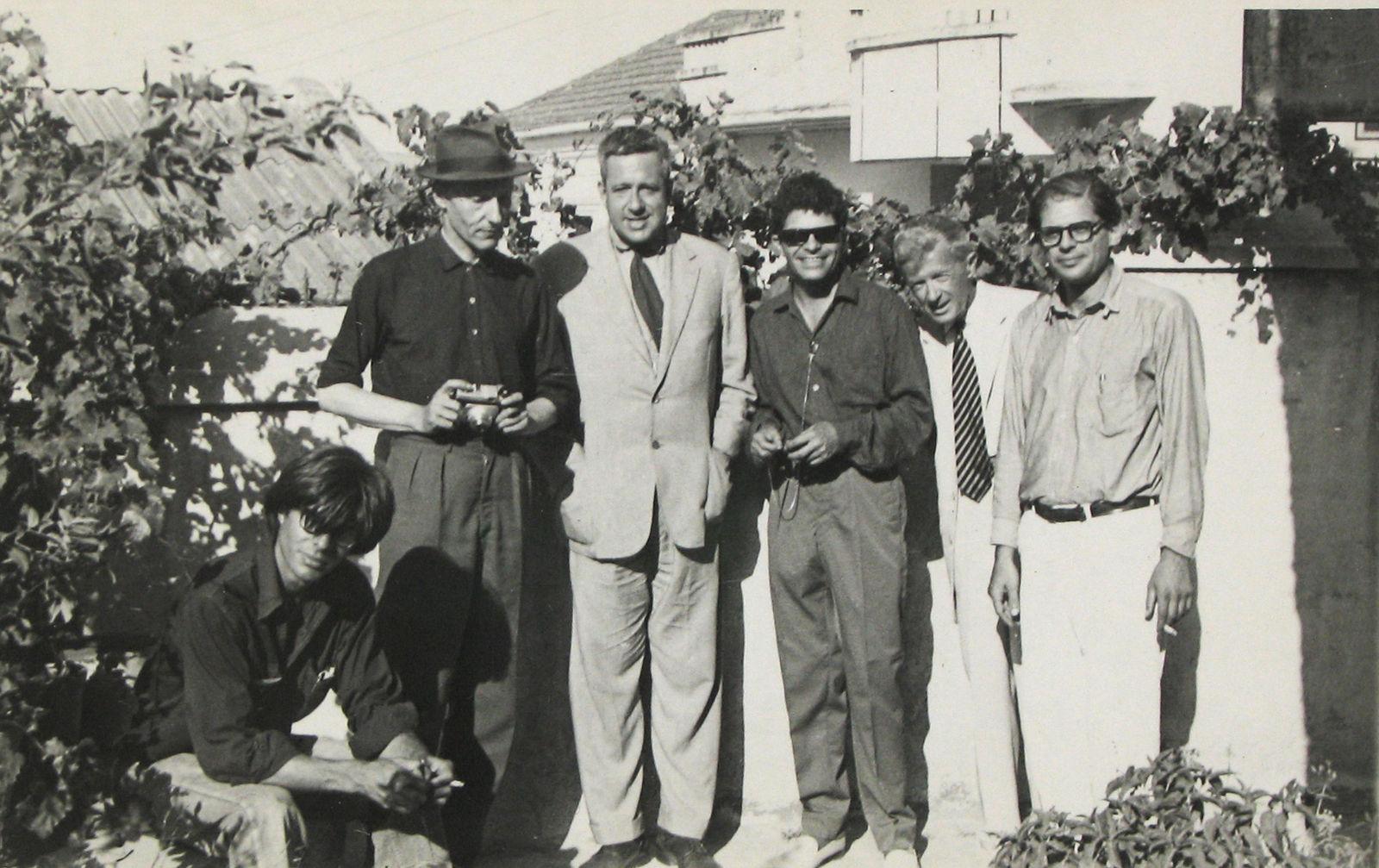 Allen Ginsberg, Peter Orlovsky, William S. Burroughs, Alan Ansen, Gregory Corso, Paul Bowles, Allen Ginsberg, Tangier (photo by Ian Summerville), June 1961
