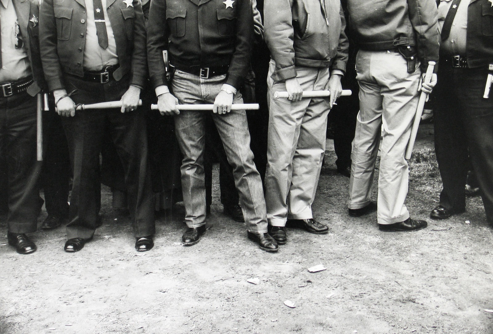 Bob Adelman, Sheriff deputies hold billy clubs to control demonstrators in black part of town, Selma, AL, 1965