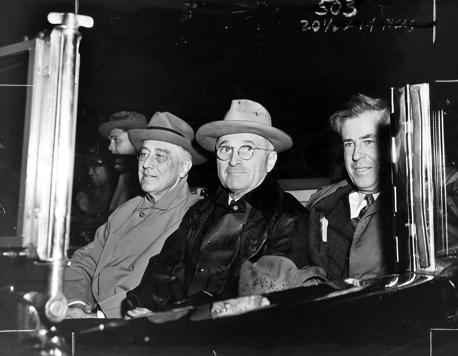 George Skadding, President Roosevelt with Vice President-elect Harry Truman and Vice President Henry Wallace riding from Union Station to the White House., 1940