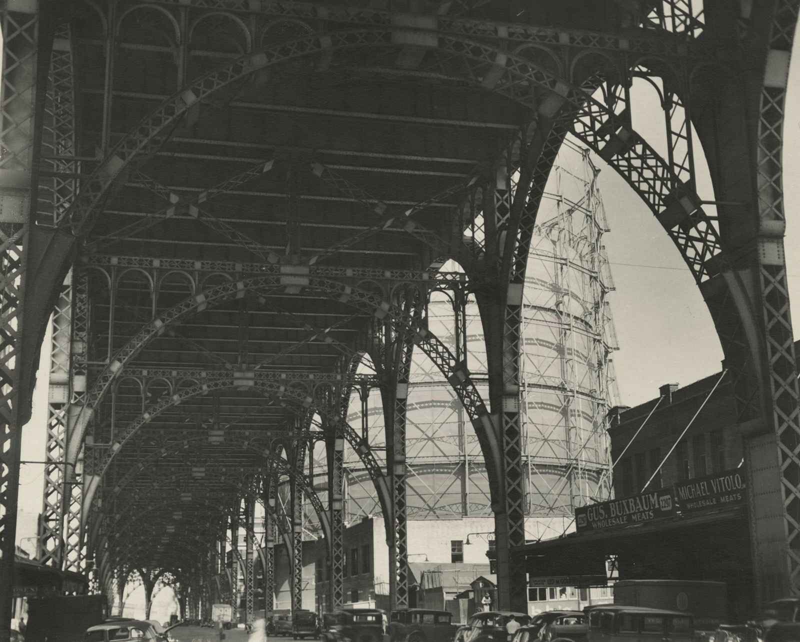 Berenice Abbott, Under Riverside Drive Viaduct, 125th Street at 12th Avenue, Manhattan, 1937