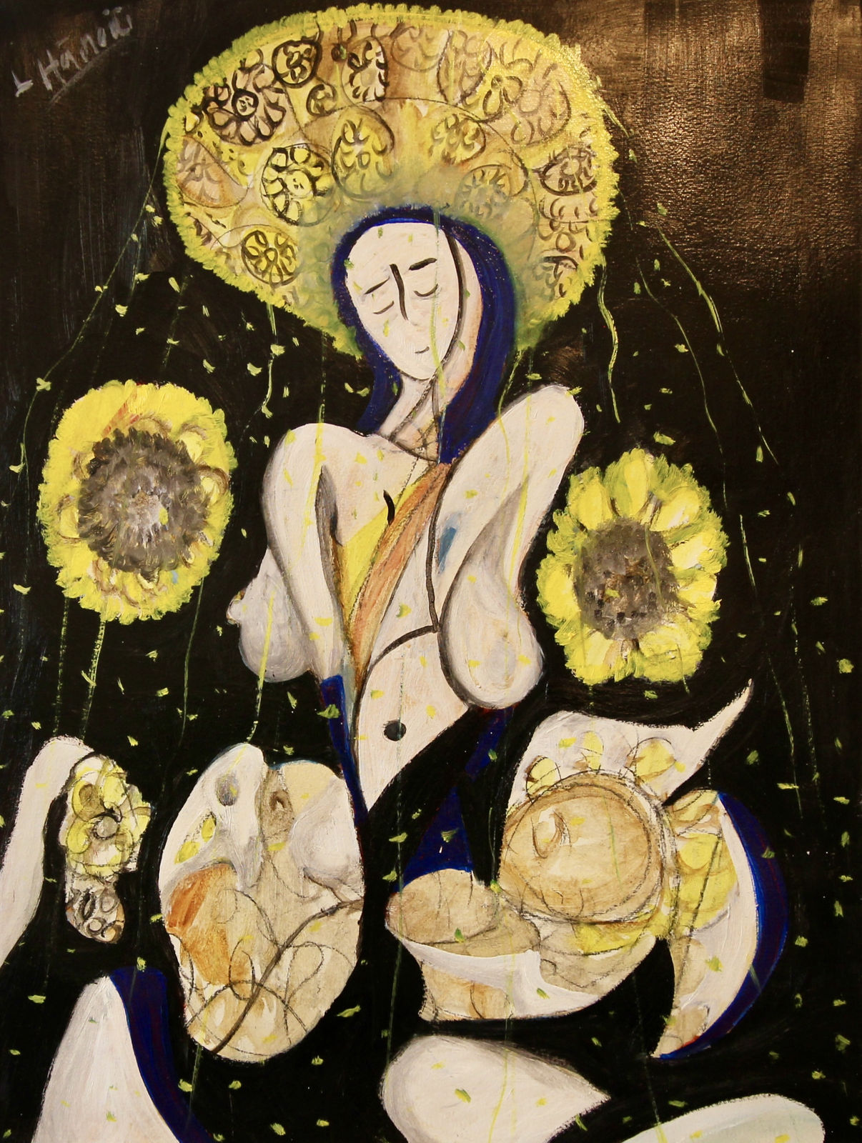 Laszlo Hamori, Lady with a sunflower hat, 2024