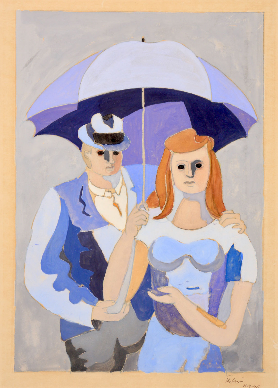 Jean HÉLION, Couple au parapluie, N.Y, 1946