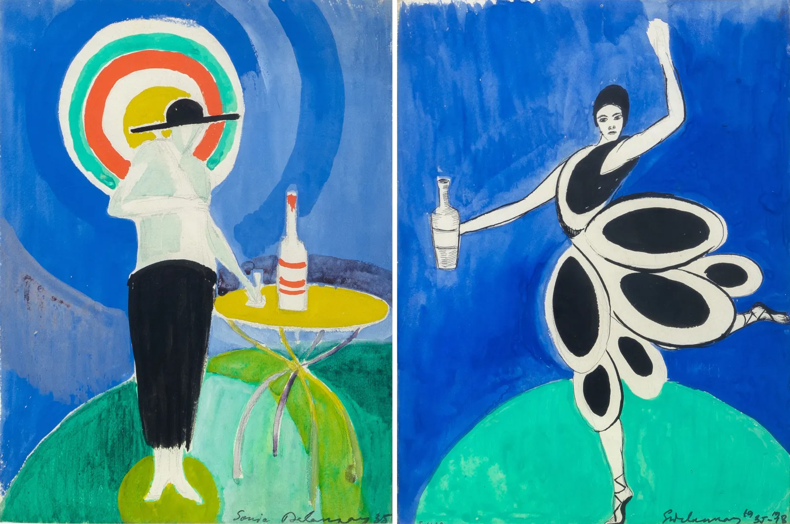 Sonia DELAUNAY, Femme à la table (recto) et Danseuse (verso) - oeuvre recto-verso, 1935