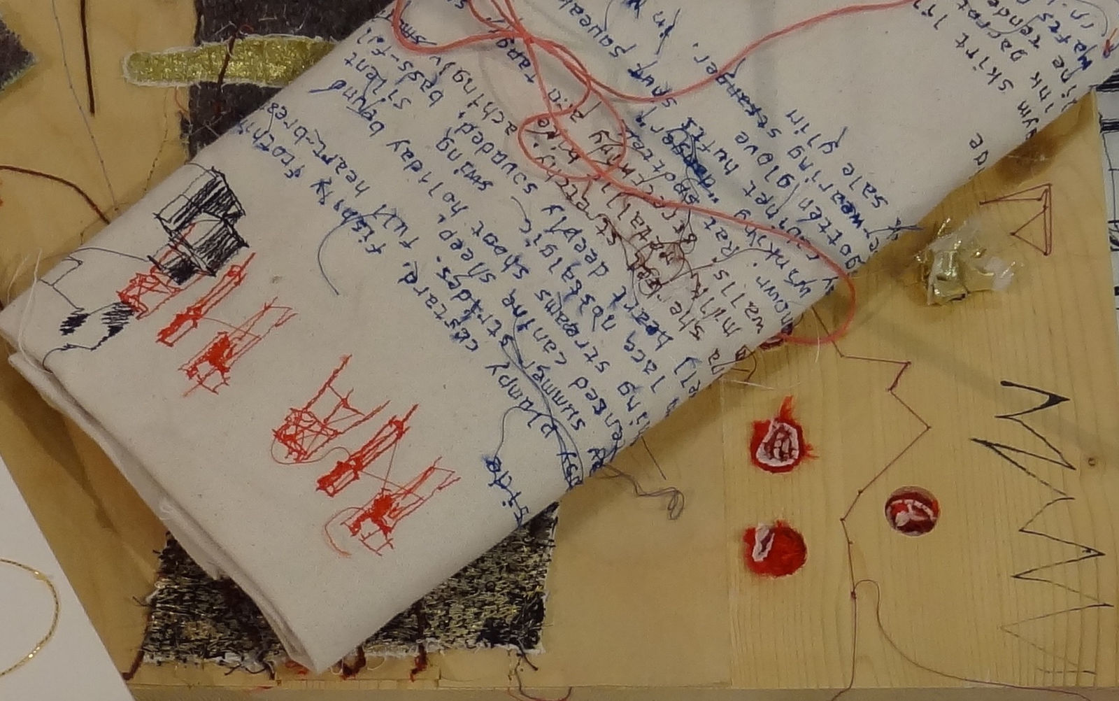 Alice Kettle (textiles/stitch (David Gates (furniture maker) and Jane Webb (text and print) Collaborative collection of works 2012