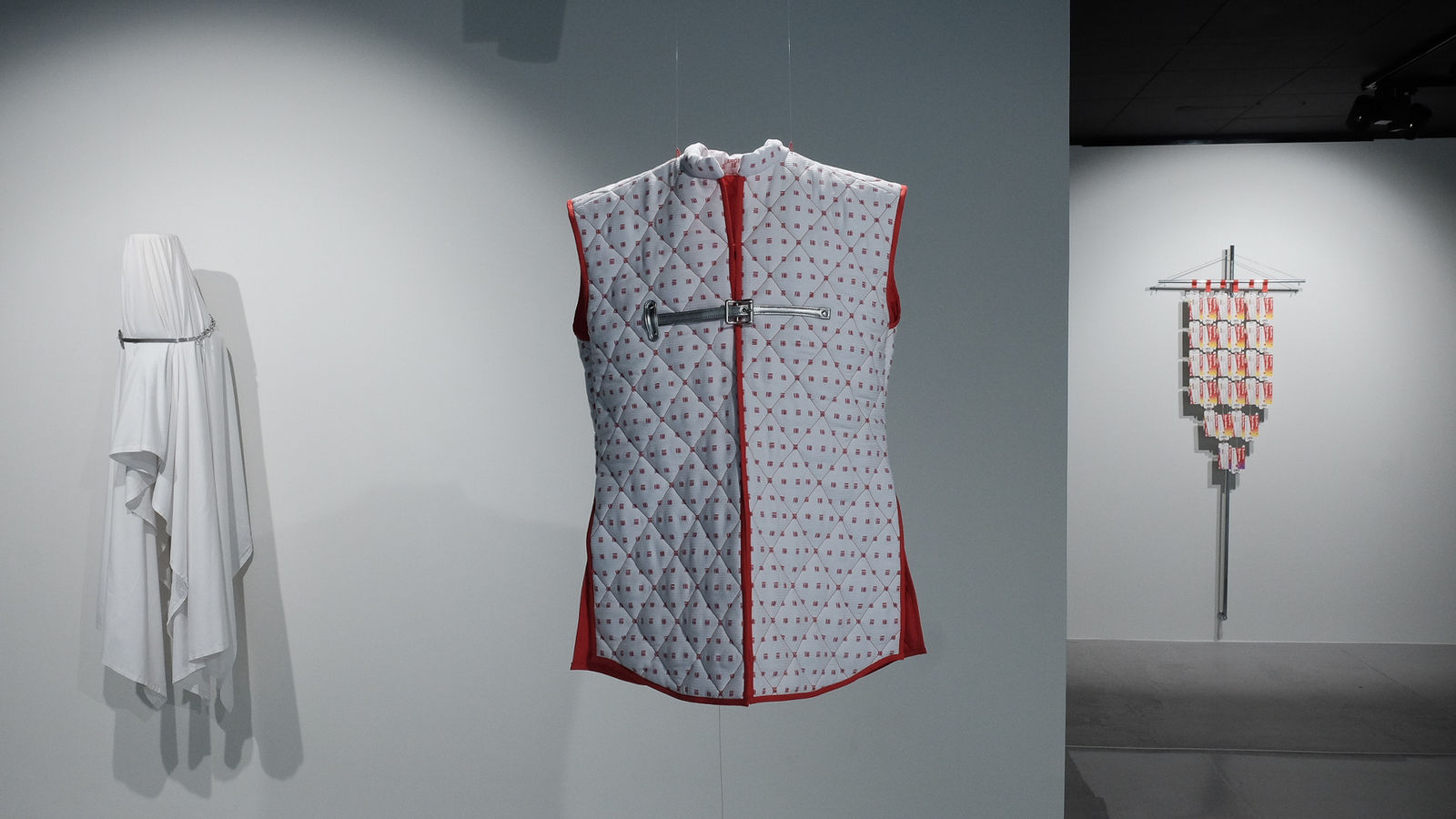 «Hospital Gambeson», 2024 120x60cm, leather, metal, cotton hospital shirt.