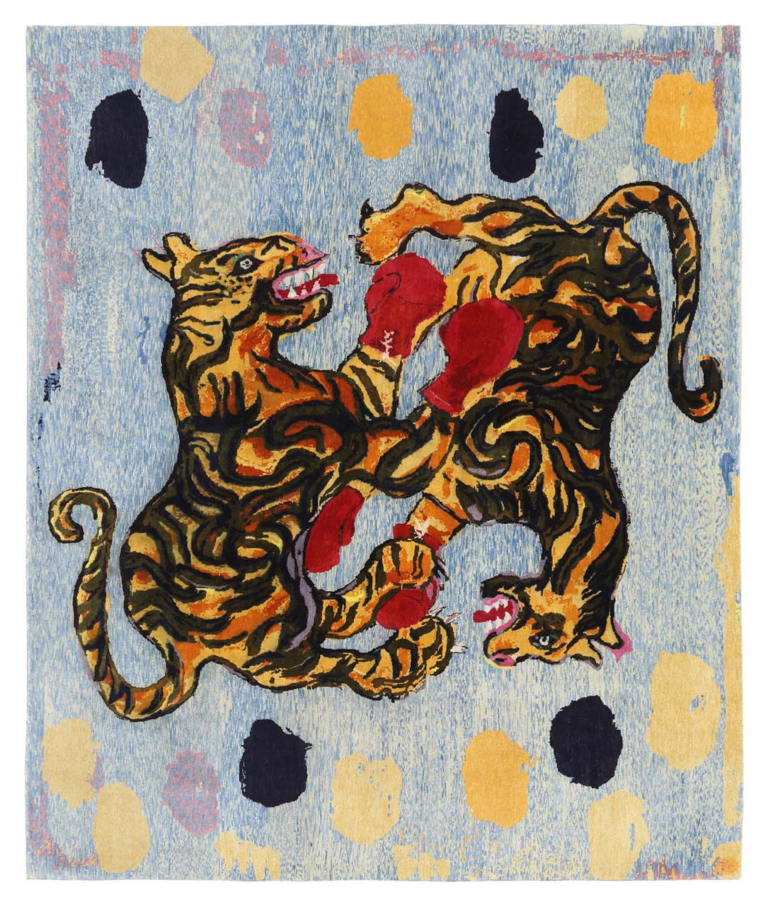 Limited edition art rug by Peter Doig featuring a design of two tigers