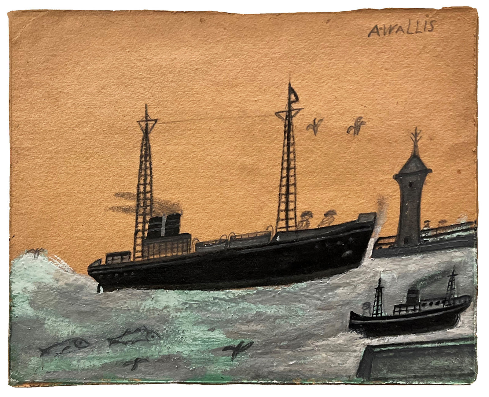 Alfred Wallis, Ship entering harbour, c. 1930