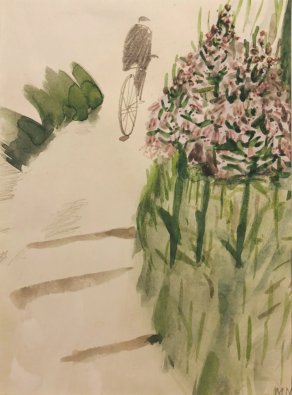 Mary Newcomb, Cyclist riding through the Foxgloves, c. 1985