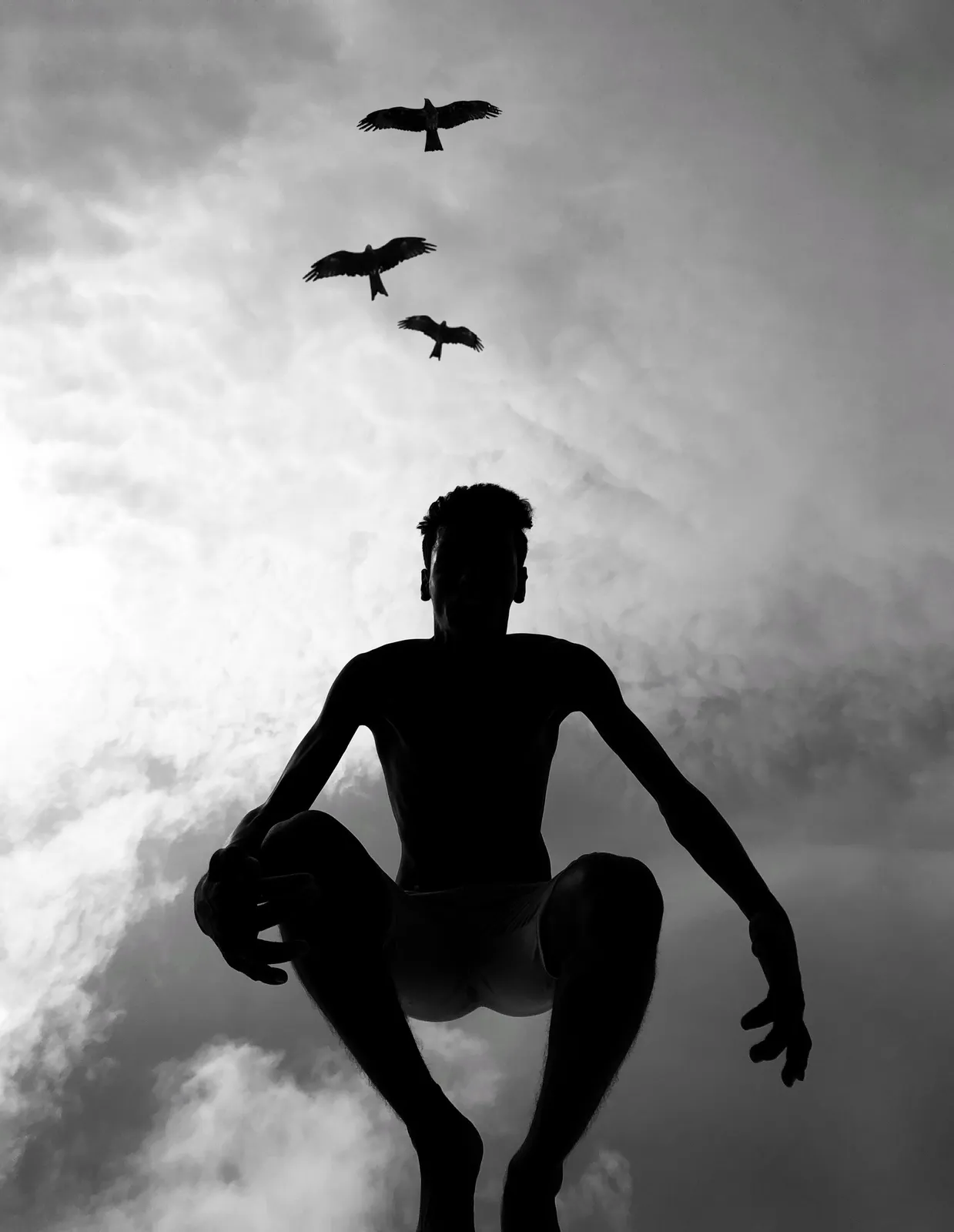 Boy Taking Off With The Birds