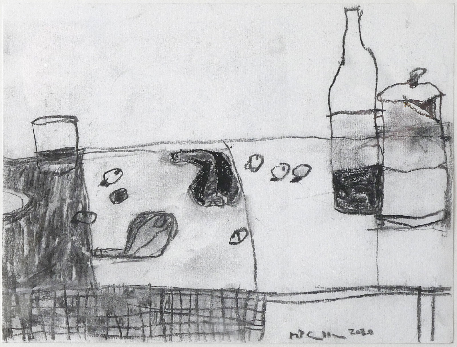 Mark P. Cullen , Figs and Olives on Chequered Tablecloth