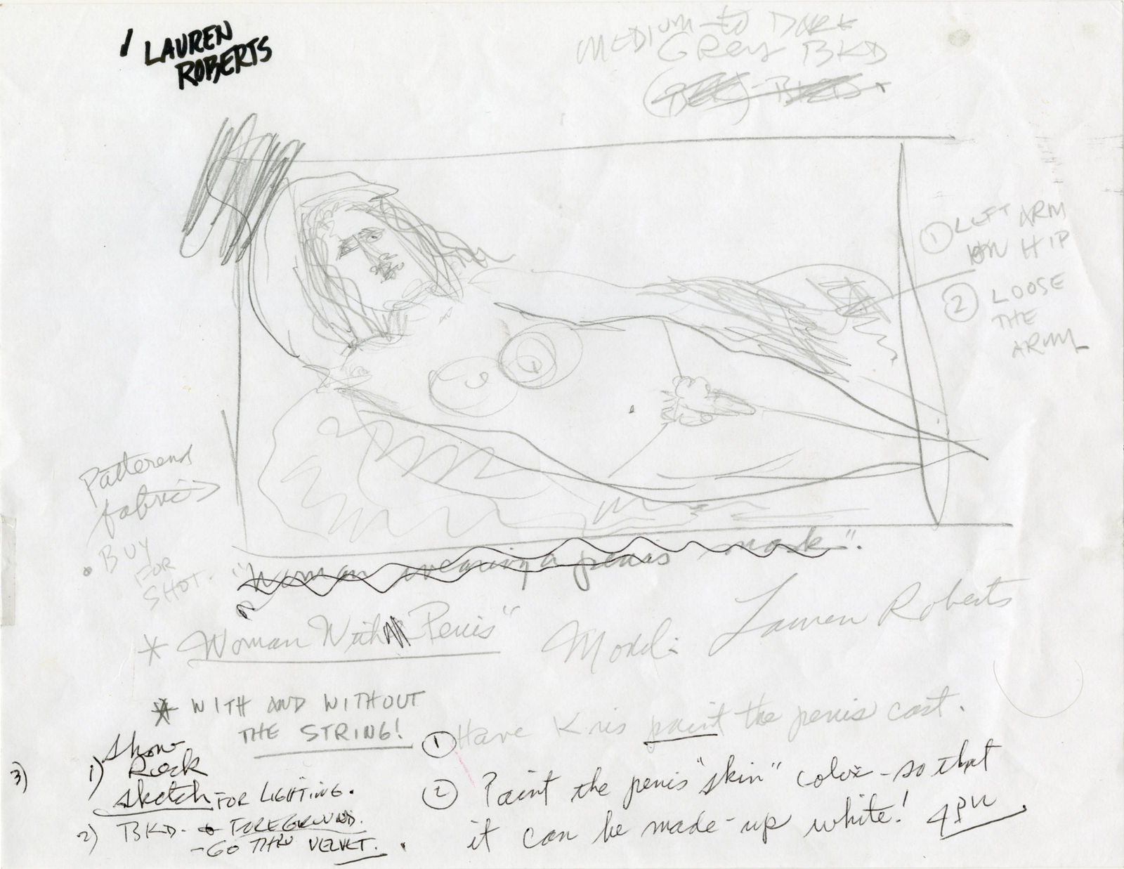 Joel-Peter Witkin, Woman with Penis (prepatory drawing for A Mermaid's Tale), 2017