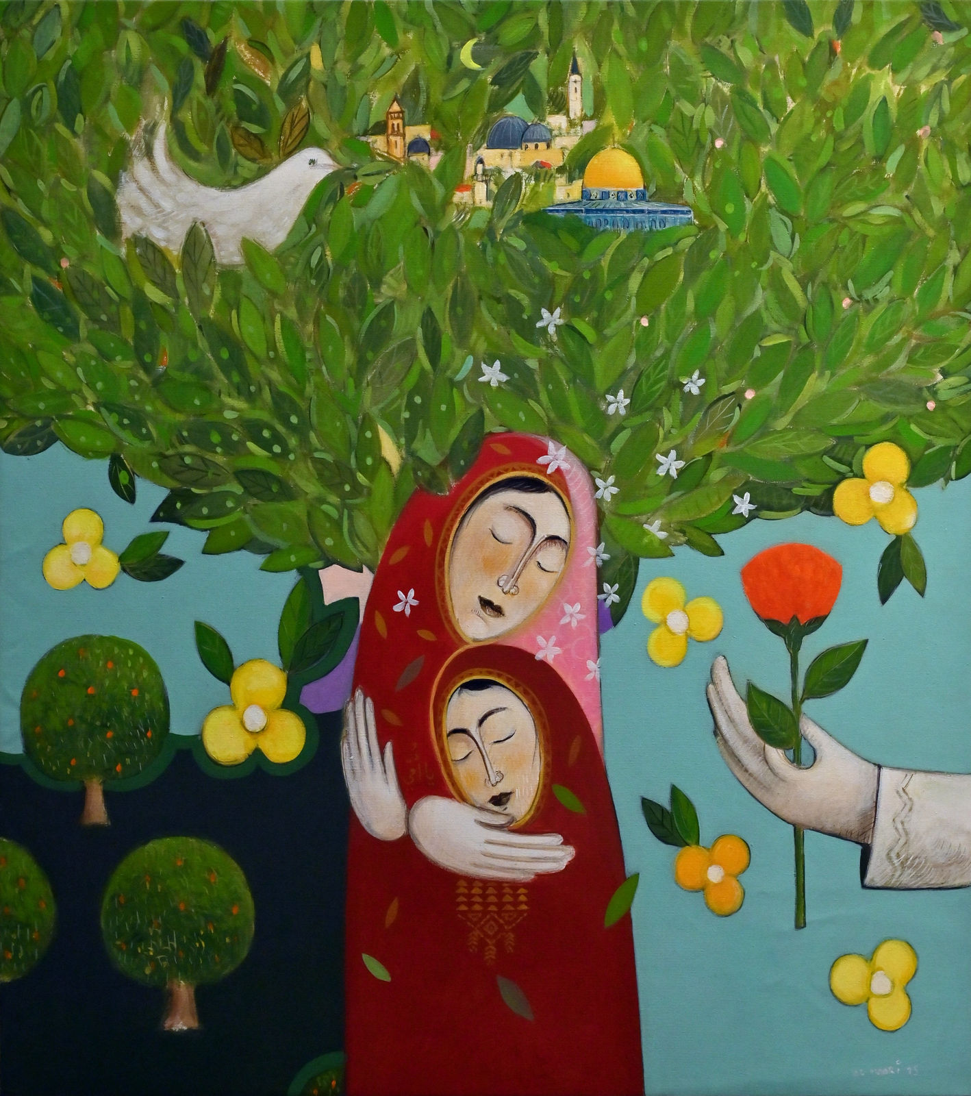 Boutros Al Maari, A flower to all mothers, 2024, Acrylic on canvas, 85x75cm
