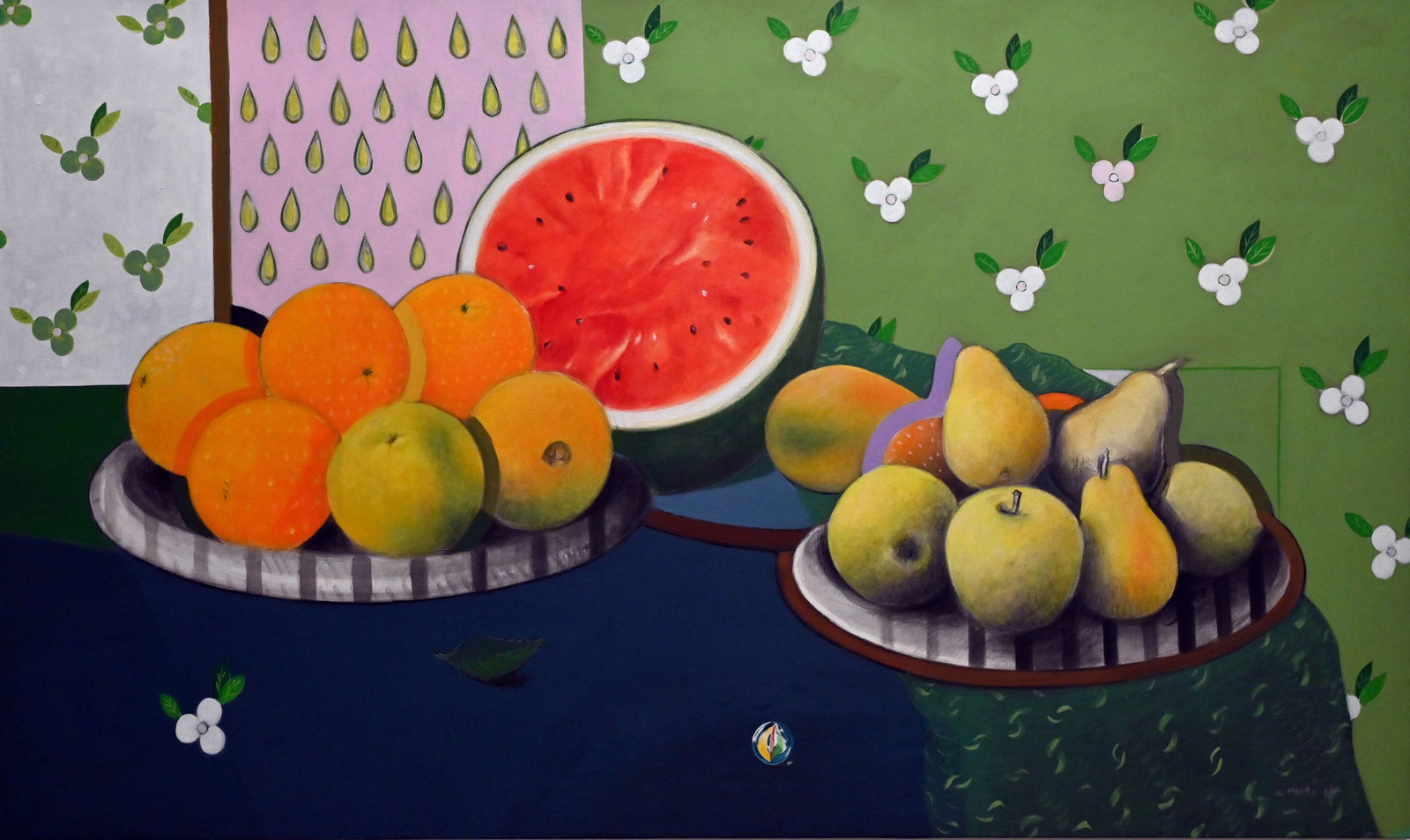 Boutros Al Maari, Still life with watermelon, 2024, Acrylic on canvas, 90x150cm