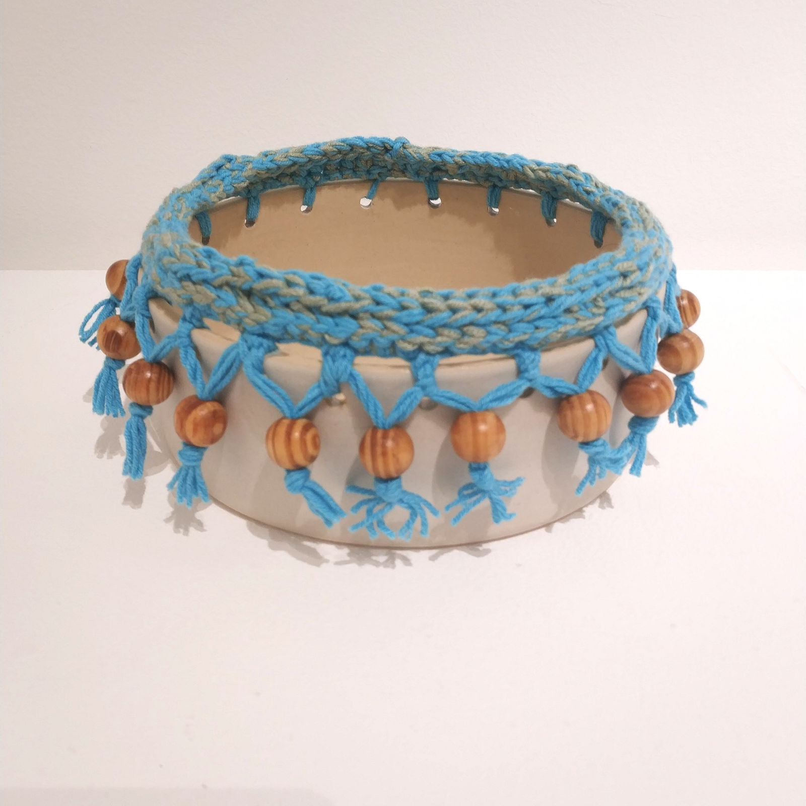 Clay with beaded crochet, 2025, 9x23x23cm