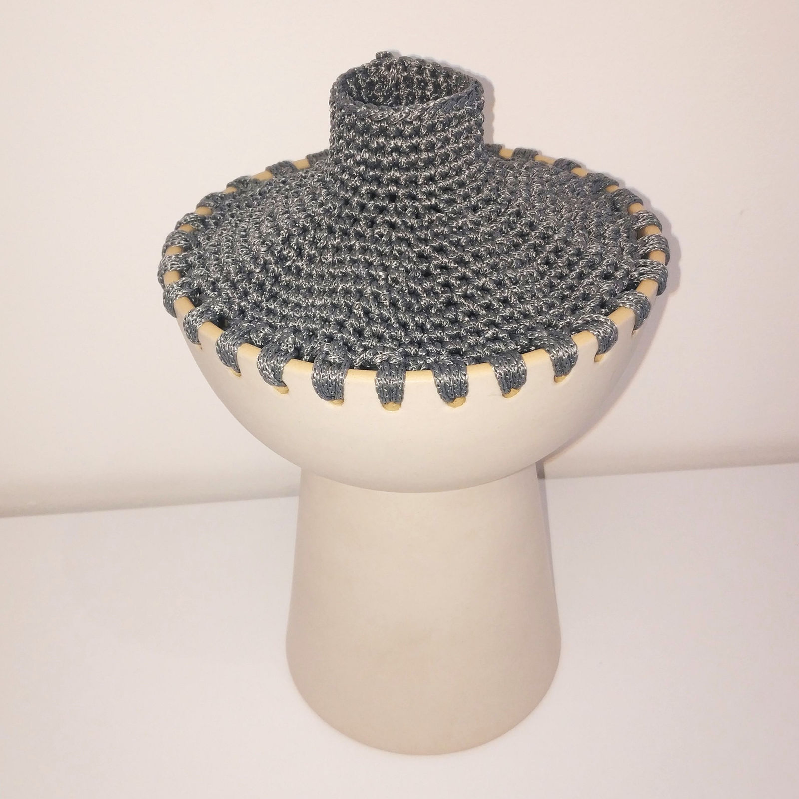 Crochet vase, 2024, Crochet on clay, 27x18cm