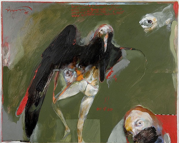 Rick Bartow Night Circus 1-4, 2006 acrylic on panel 16 x 80 in