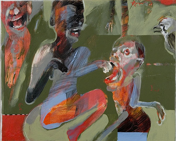 Rick Bartow Night Circus 1-4, 2006 acrylic on panel 16 x 80 in