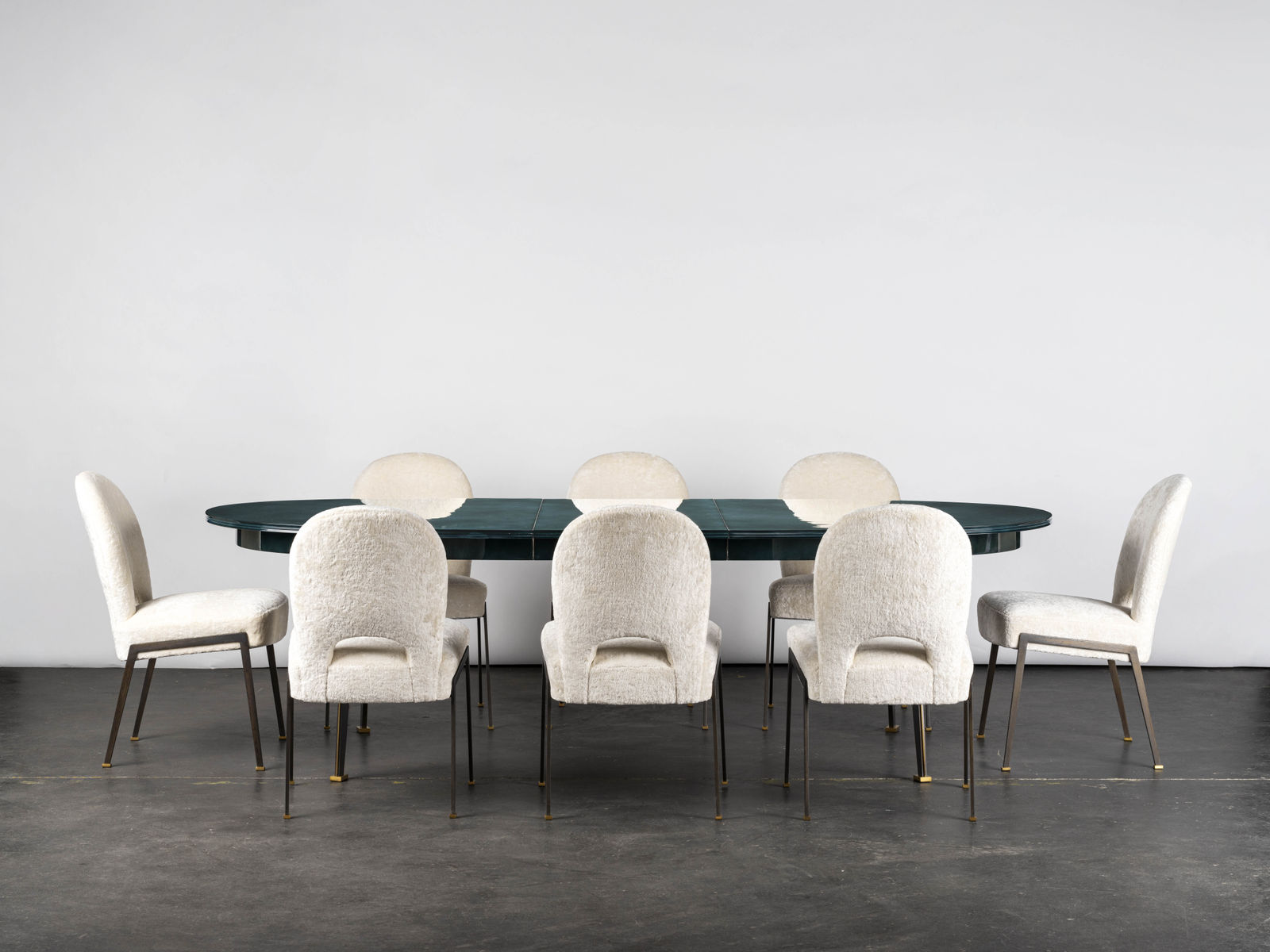 Maison Leleu Jules & André, Oval Dining Table with Set of Ten Chairs, Circa 1964-66