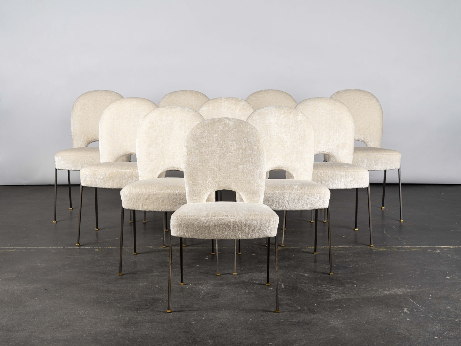 Maison Leleu Jules & André, Oval Dining Table with Set of Ten Chairs, Circa 1964-66