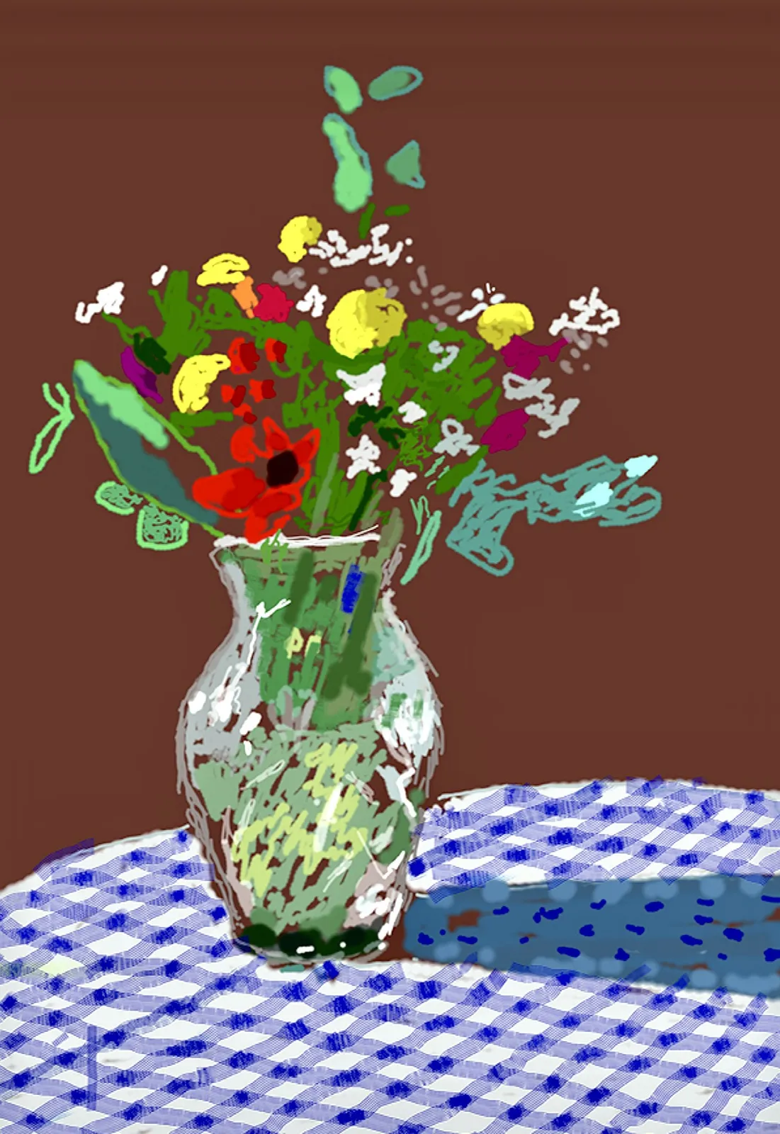 David Hockney, 13 February 2021, Flowers in a Glass Vase , 2021