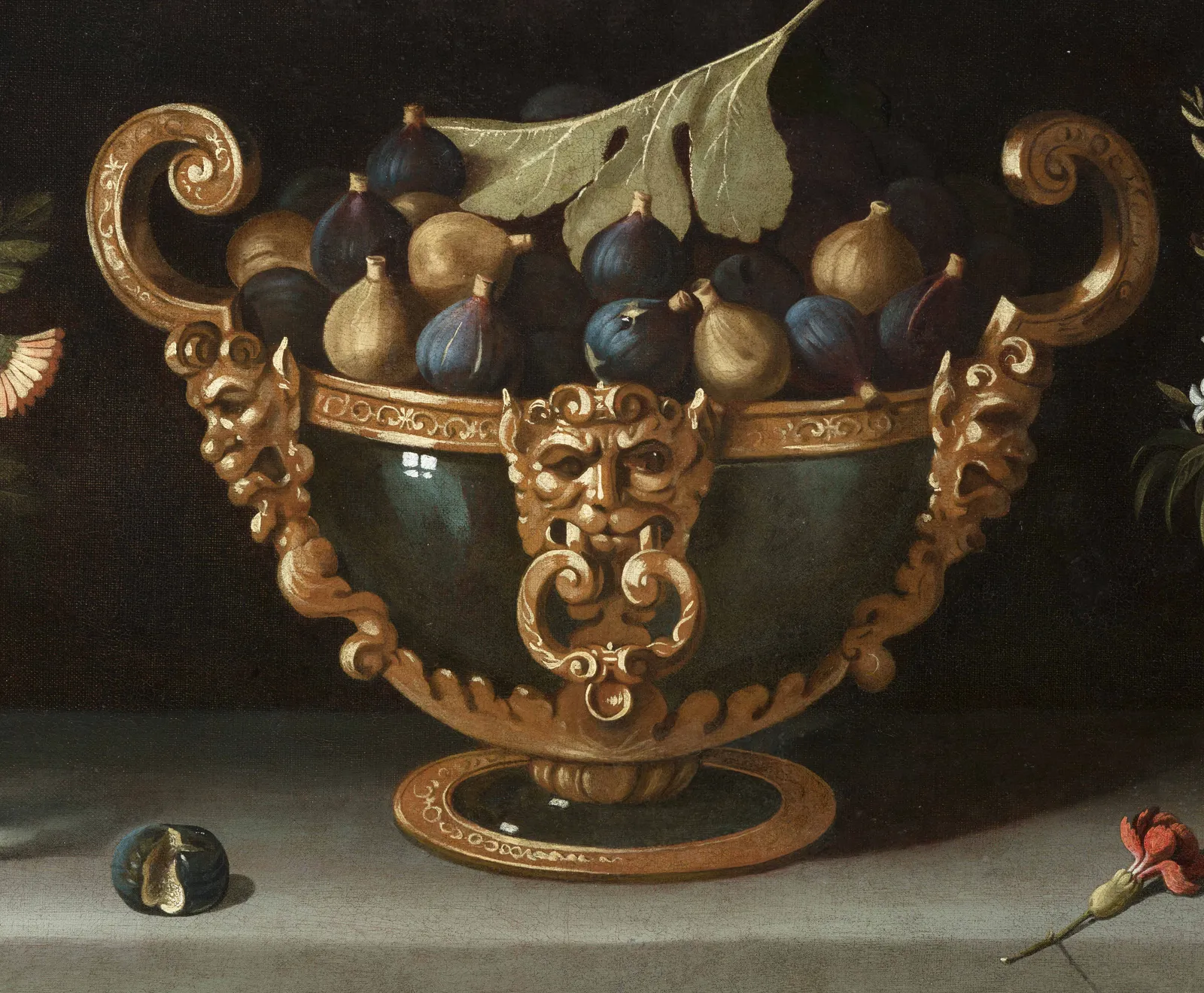 Juan van der Hamen y León (Madrid, 1596 – 1631), Large Fruit Stand with Figs and Flower Vases, 1623