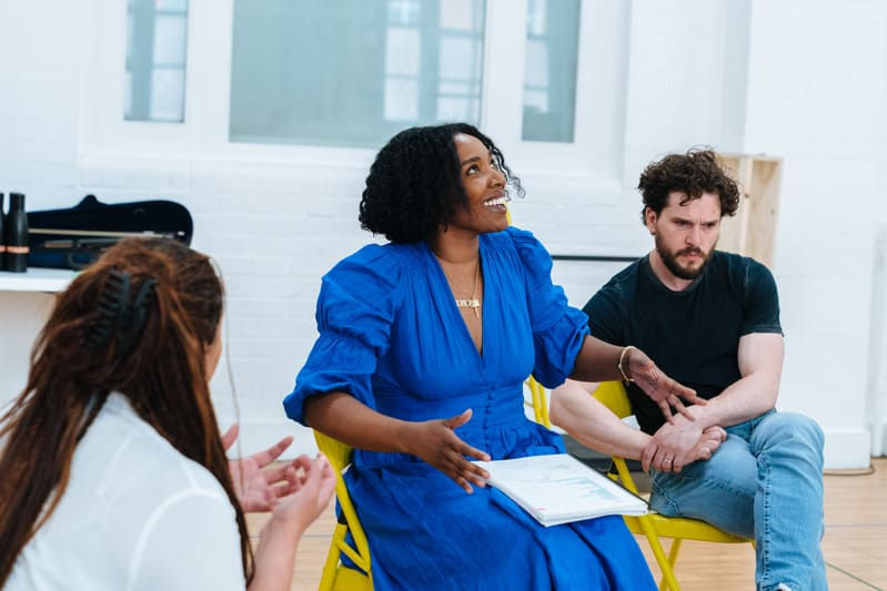 Slave Play, rehearsals, 2024. Photo featuring Olivia Washington and Kit Harington. Photo credit: Helen Murray