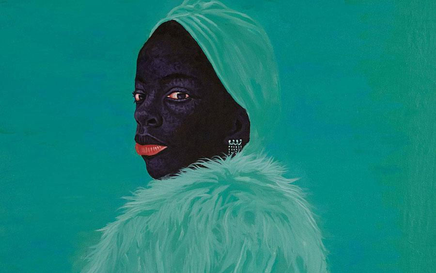 Kwesi Botchway, Green Fluffy Coat, 2020, acrylic on canvas. Courtesy: the artist and Gallery 1957, London/Accra
