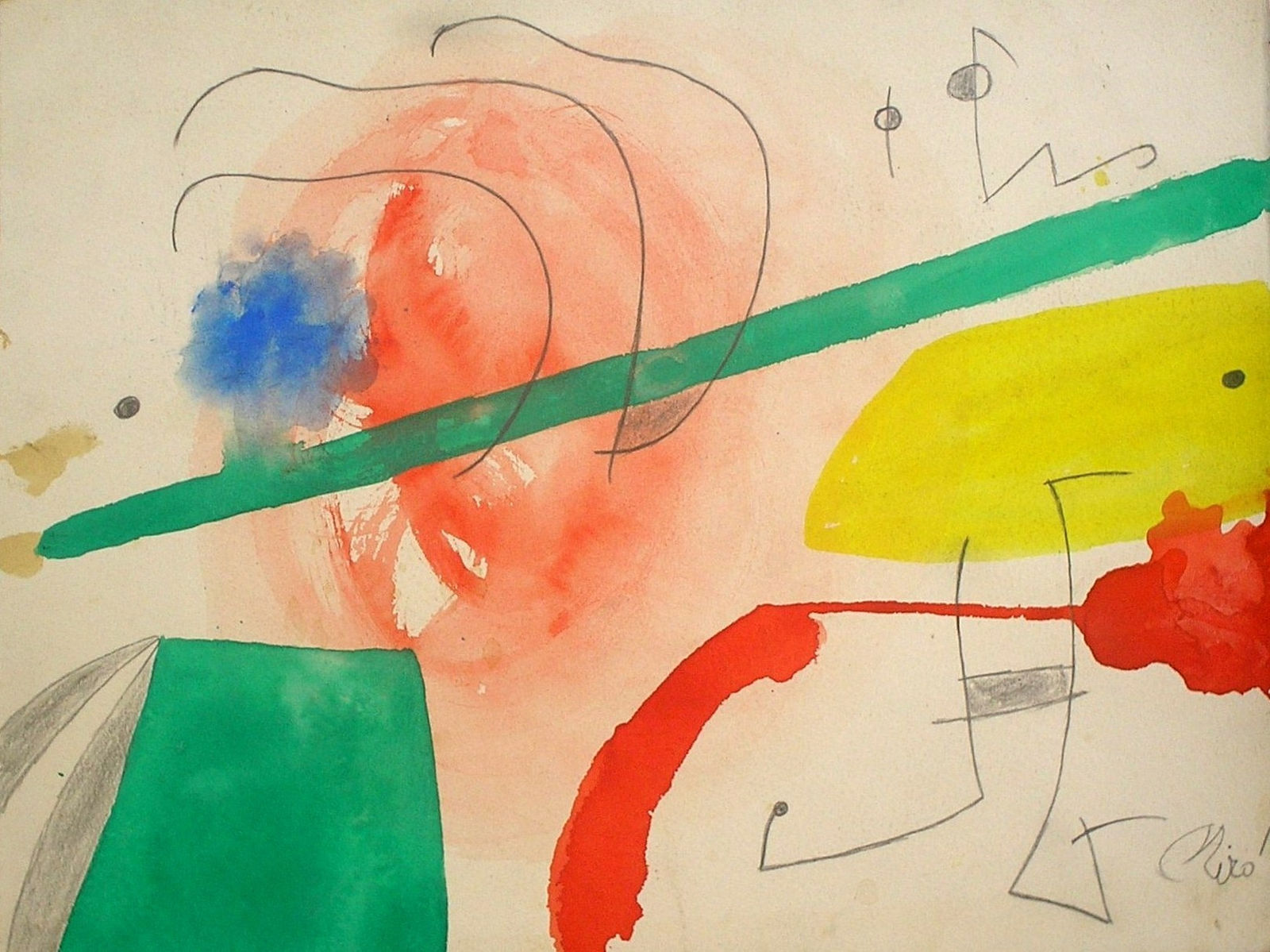 Joan Miro (1893-1983), Personnage Et Oiseau Dans Un Paysage, 1976