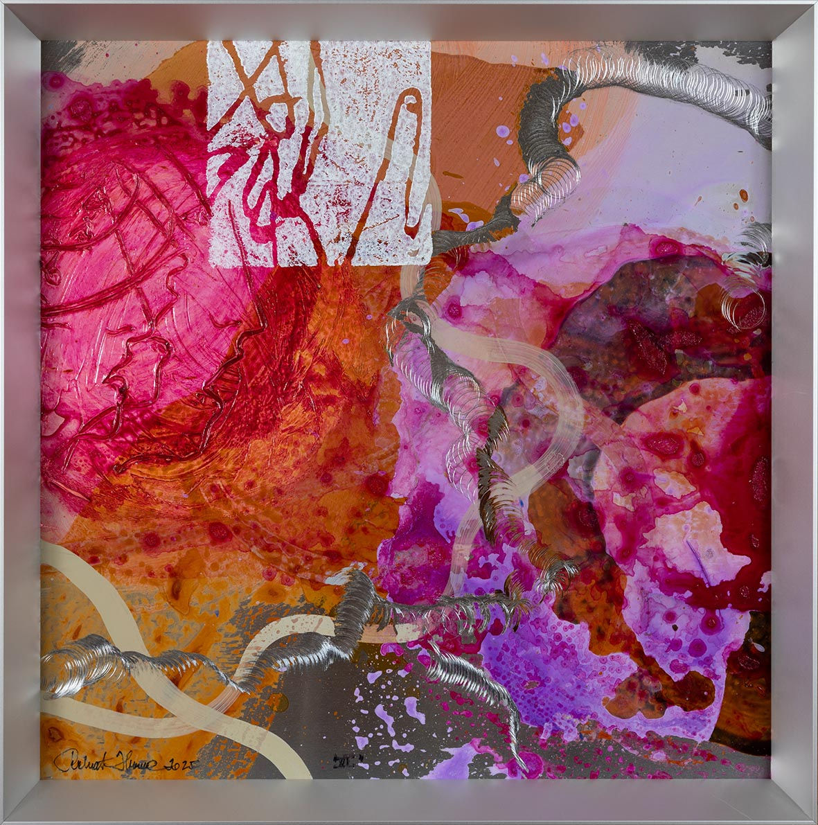 Tra cuore e ragione III, 2025 Mixed techniques on aluminium 50x50 cm