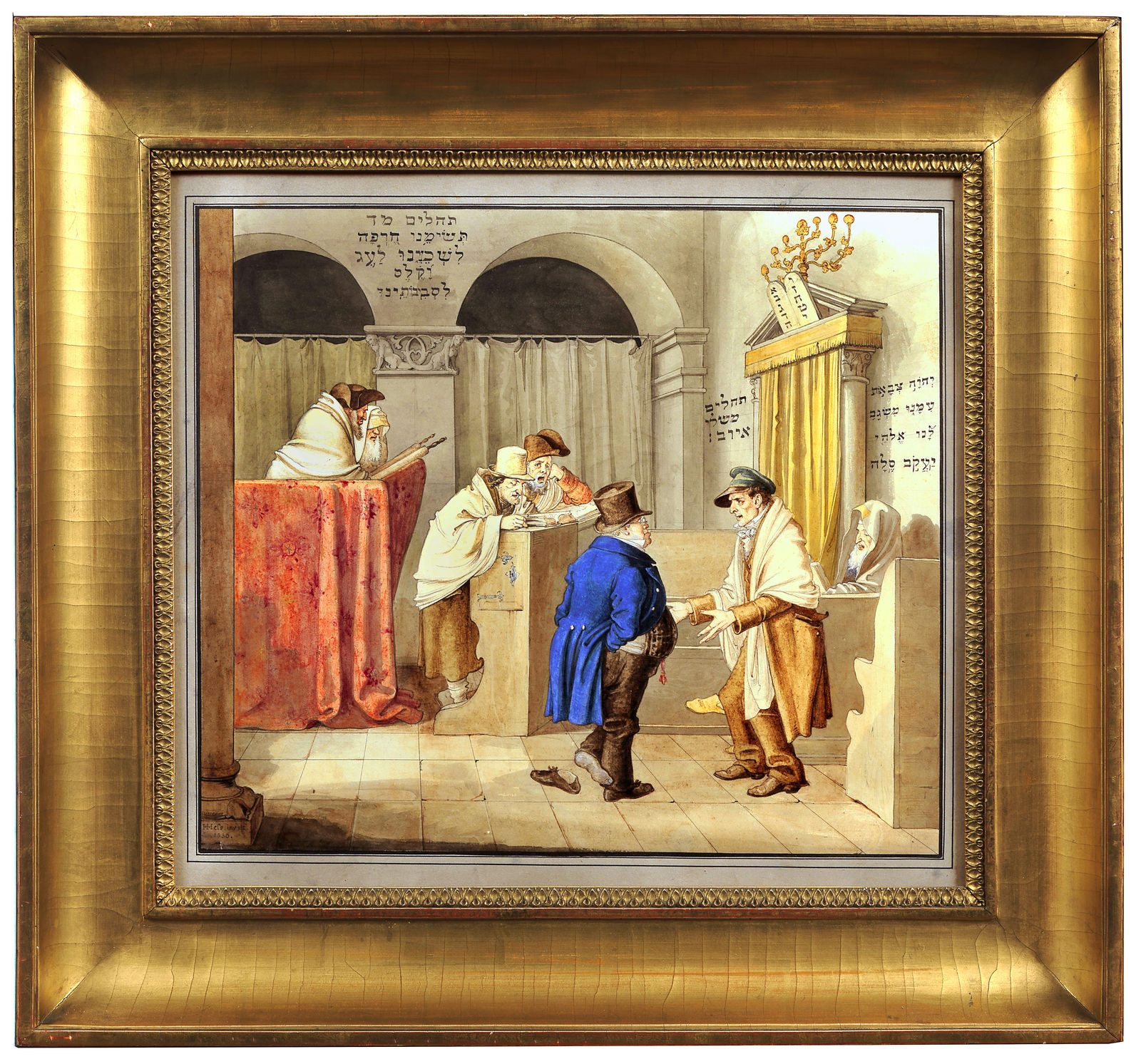 Hieronymus HESS, Synagogue interior with rabbis and characters, 1830