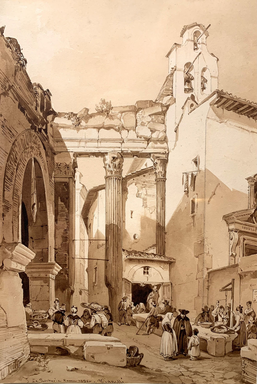 Achille VIANELLI, The fish market inside the Portico of Octavia, Rome, 1836