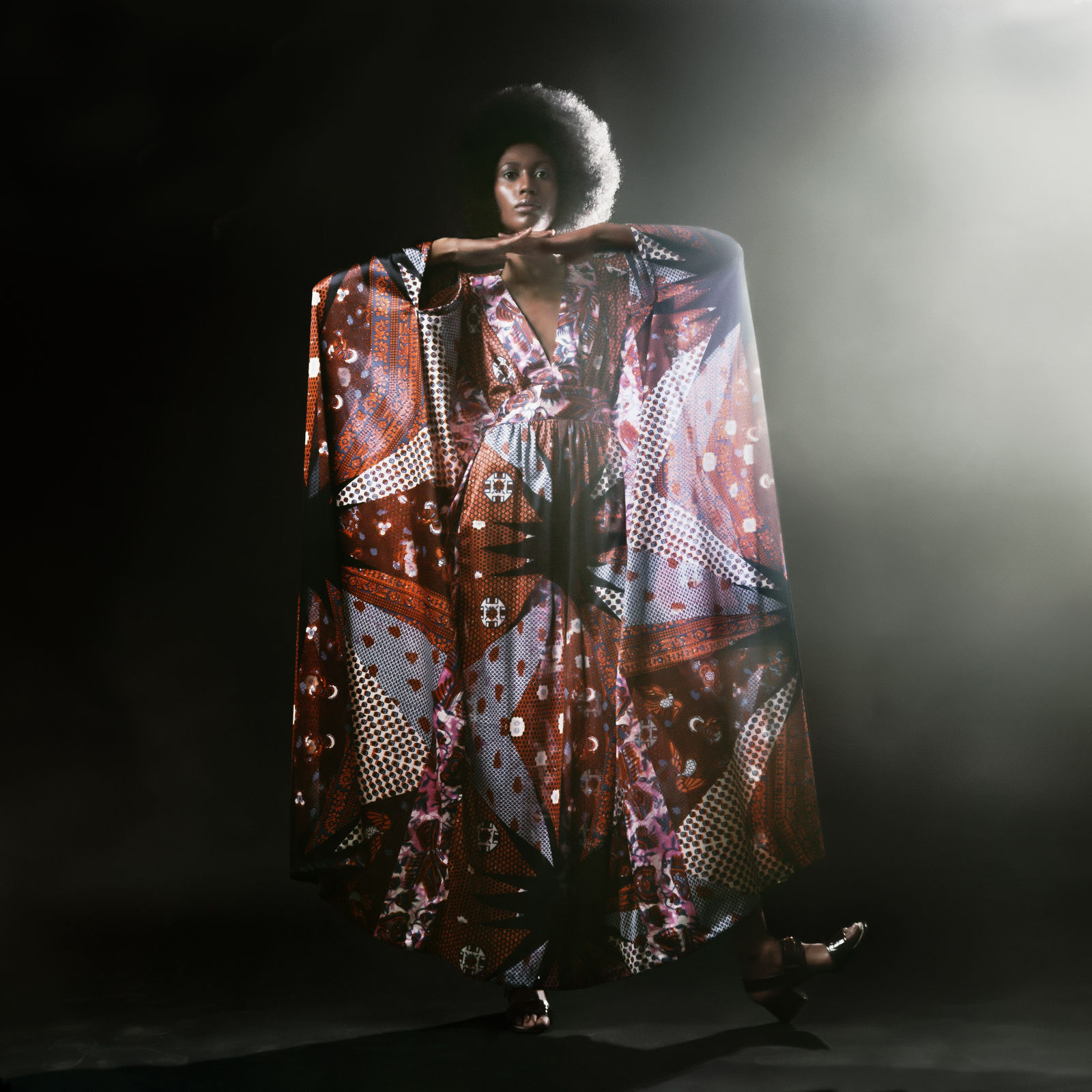 Kwame Brathwaite, "Untitled (AJASS Model on Black Background)," (1970s c., printed 2019). Archival pigment print, mounted and framed.