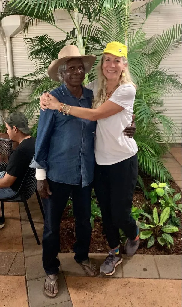 Rebecca Hossack and Aboriginal Fitzroy Crossing artist Mervyn Street in Broome, Australia